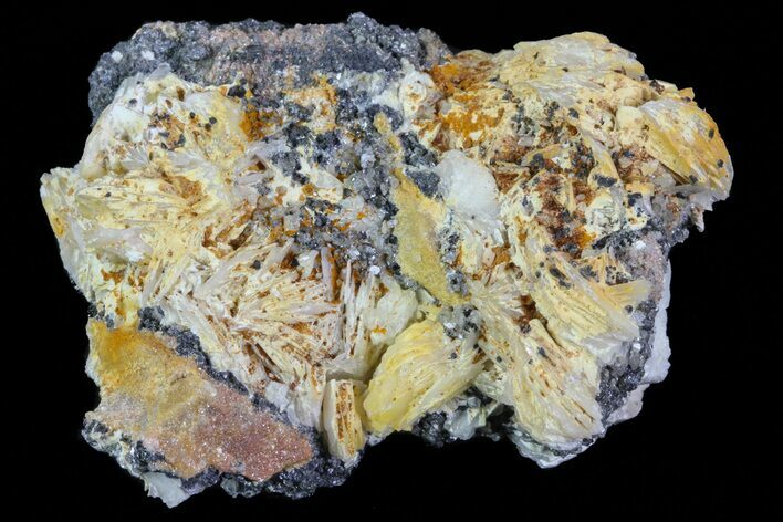 Cerussite Crystals with Bladed Barite on Galena- Morocco #74288
